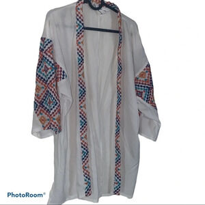 Sloan Rouge  luxury Aztec embroidered open kimono cover up Sz S
